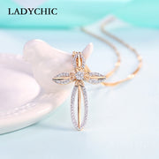 LadyChic Elegance Flower Leaf Cross Pendant Necklaces - Timeless Beauty and Faith