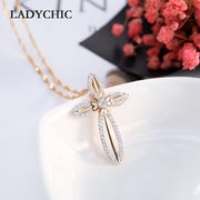 LadyChic Elegance Flower Leaf Cross Pendant Necklaces - Timeless Beauty and Faith