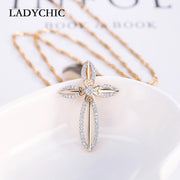 LadyChic Elegance Flower Leaf Cross Pendant Necklaces - Timeless Beauty and Faith