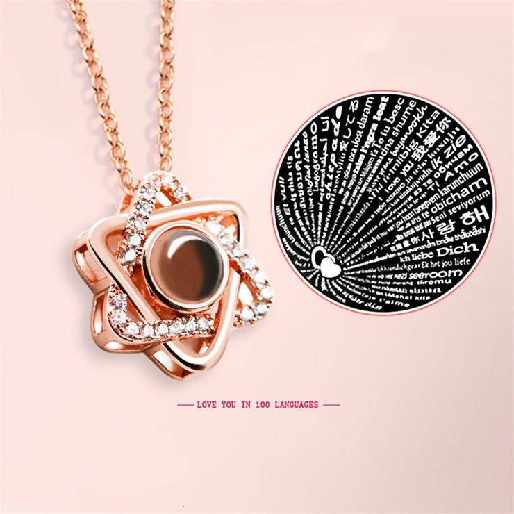 Arrival Rose Gold Color 100 Languages I Love you Projection Pendant Necklace