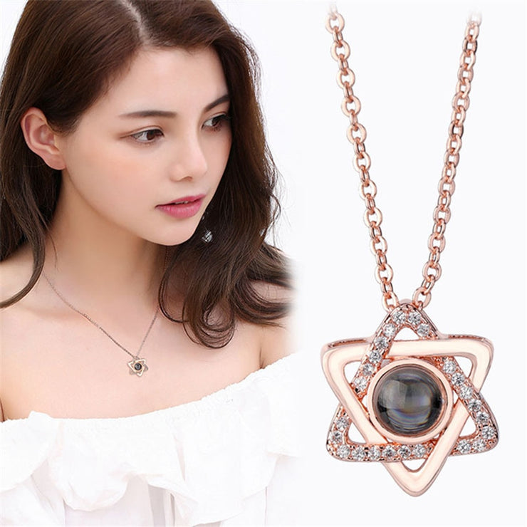 Arrival Rose Gold Color 100 Languages I Love you Projection Pendant Necklace