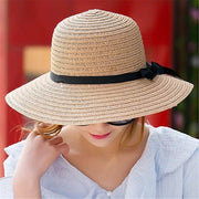 Sun-Kissed Elegance: Women's Bow Straw Beige Wide Brim Hat