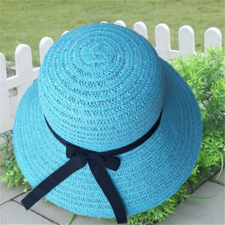 Sun-Kissed Elegance: Women's Bow Straw Beige Wide Brim Hat