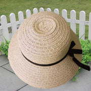 Sun-Kissed Elegance: Women's Bow Straw Beige Wide Brim Hat