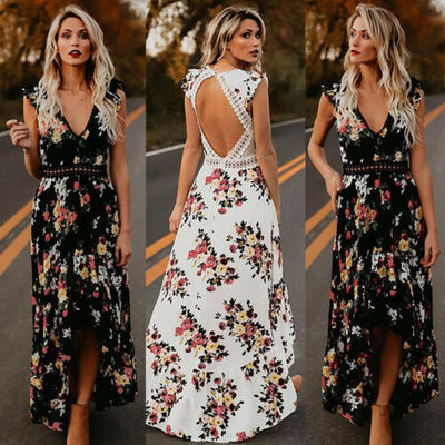 Elegance Unveiled: Vintage Backless Boho Maxi Beach Dress for Women