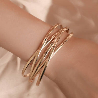 Simple Metal Crossed Opening Bangle Bracelet - Modern Elegance