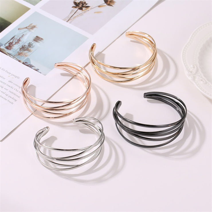 Simple Metal Crossed Opening Bangle Bracelet - Modern Elegance