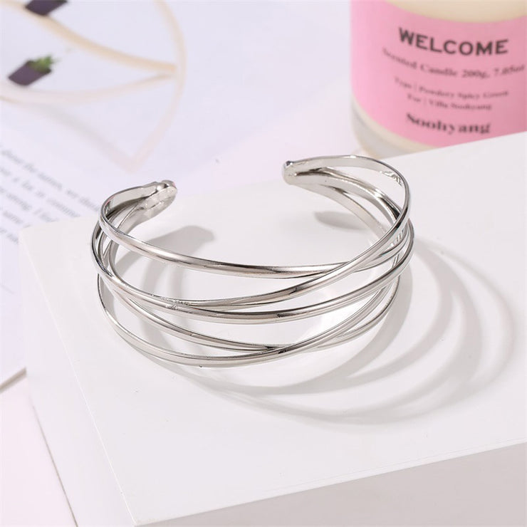 Simple Metal Crossed Opening Bangle Bracelet - Modern Elegance