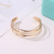 Simple Metal Crossed Opening Bangle Bracelet - Modern Elegance