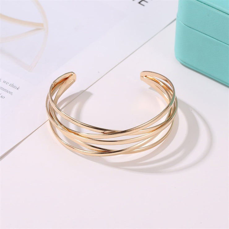 Simple Metal Crossed Opening Bangle Bracelet - Modern Elegance