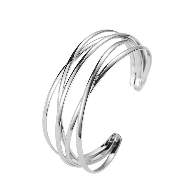 Simple Metal Crossed Opening Bangle Bracelet - Modern Elegance