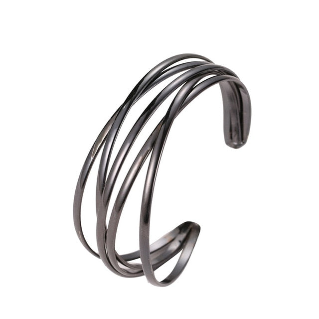 Simple Metal Crossed Opening Bangle Bracelet - Modern Elegance