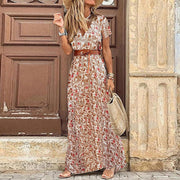 Boho Elegance: Women's V-Neck Short Sleeve Paisley Print Beach Dress