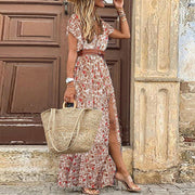 Boho Elegance: Women's V-Neck Short Sleeve Paisley Print Beach Dress