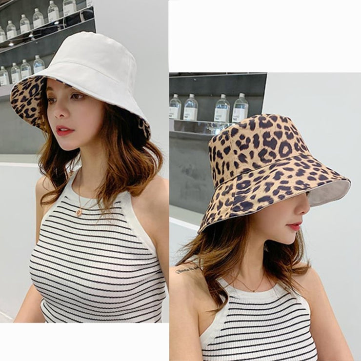 Leopard Elegance: Women's Double-Sided Panama Hat for Stylish Summer Days