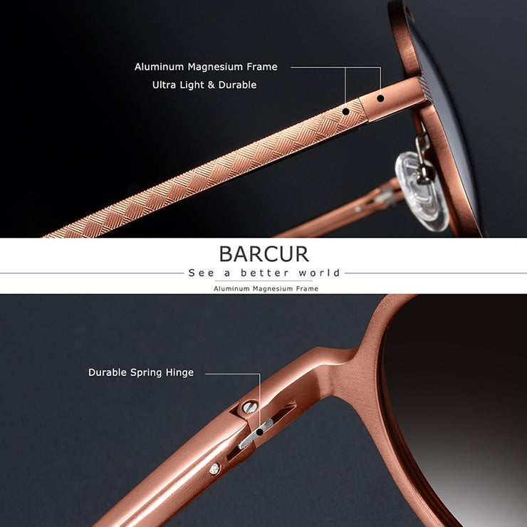 BARCUR Retro Round Sunglasses - Hot Black Goggle Style