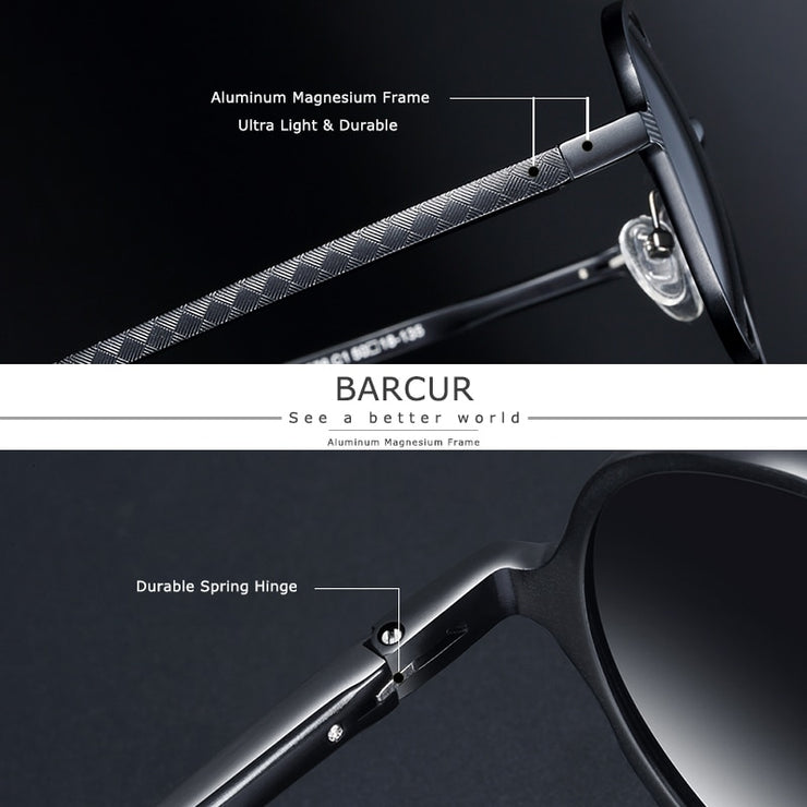 BARCUR Retro Round Sunglasses - Hot Black Goggle Style