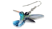 Flying Violet Sabrewing Hummingbird Bird Earrings