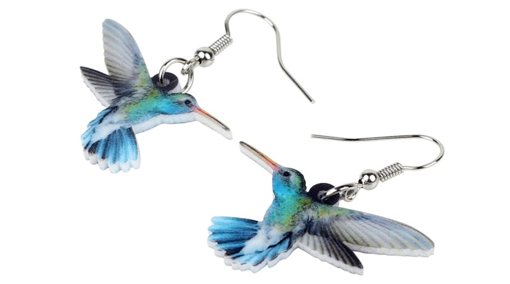 Flying Violet Sabrewing Hummingbird Bird Earrings