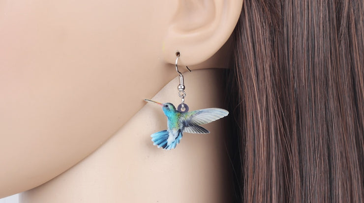 Flying Violet Sabrewing Hummingbird Bird Earrings