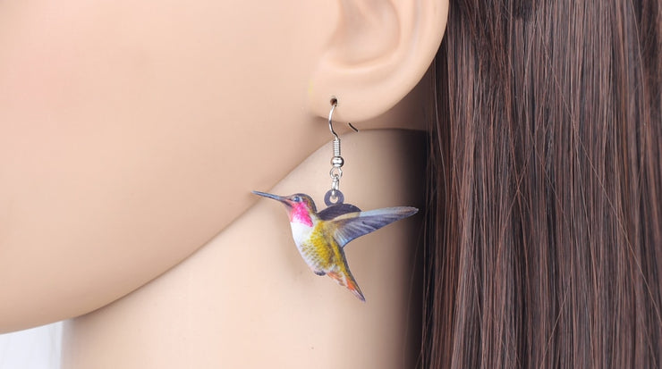 Flying Violet Sabrewing Hummingbird Bird Earrings