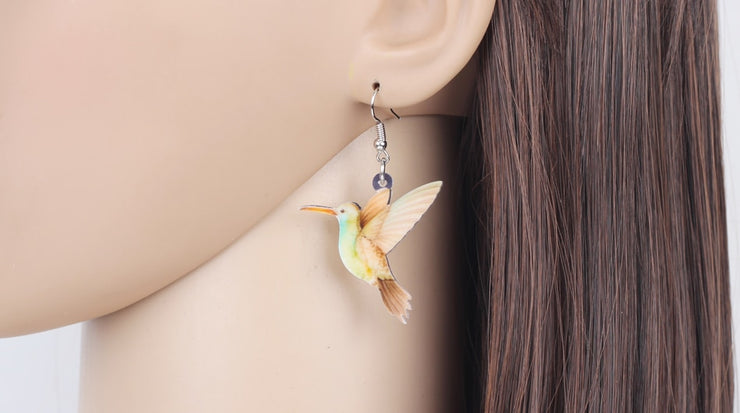 Flying Violet Sabrewing Hummingbird Bird Earrings