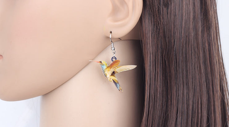 Flying Violet Sabrewing Hummingbird Bird Earrings