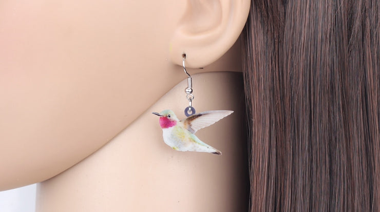 Flying Violet Sabrewing Hummingbird Bird Earrings