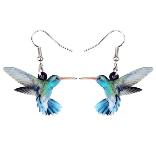 Flying Violet Sabrewing Hummingbird Bird Earrings