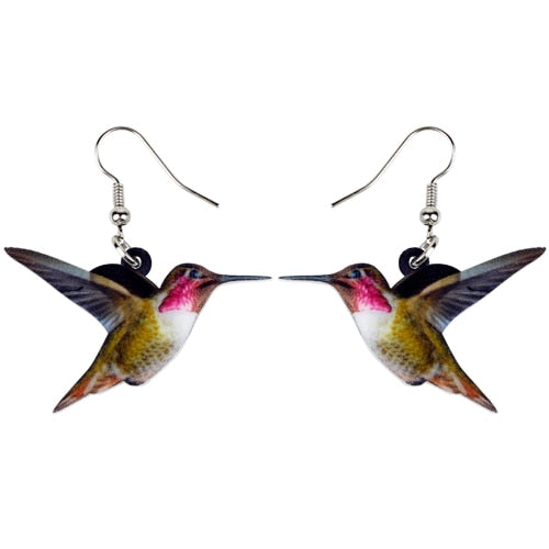 Flying Violet Sabrewing Hummingbird Bird Earrings