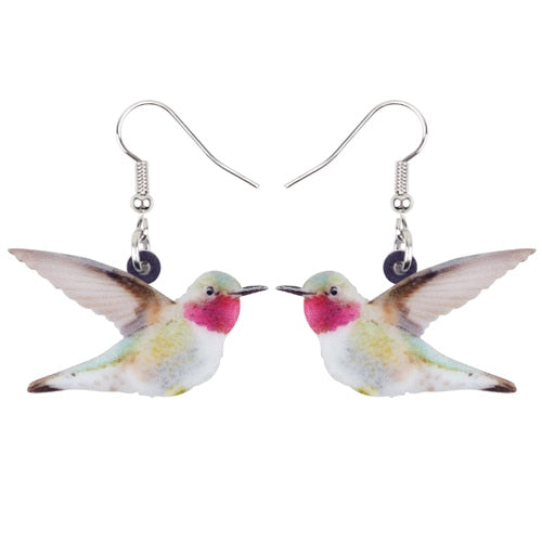 Flying Violet Sabrewing Hummingbird Bird Earrings