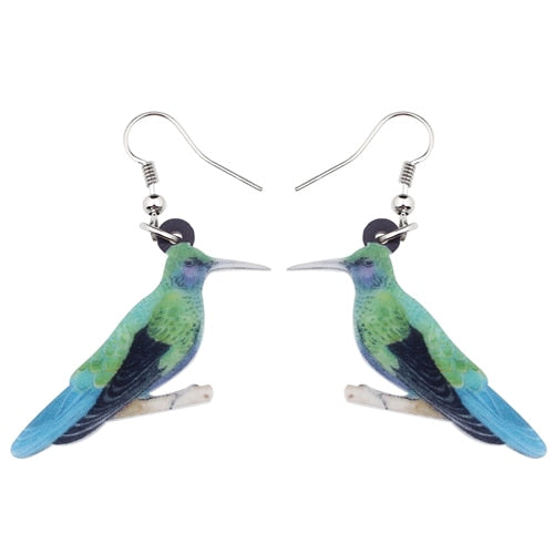 Flying Violet Sabrewing Hummingbird Bird Earrings