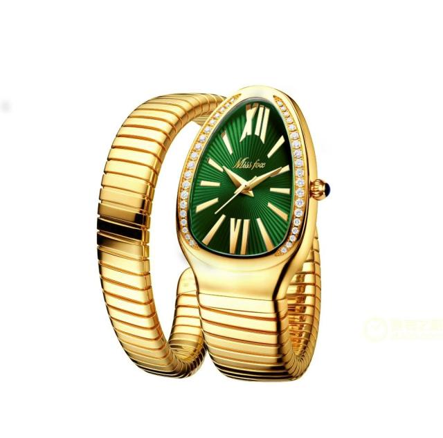 Serpentine Splendor: Unique Gold Quartz Ladies Watch with Snake Shape Design