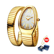 Serpentine Splendor: Unique Gold Quartz Ladies Watch with Snake Shape Design