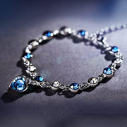 Shiny Blue Rhinestone Ocean Heart Bracelet