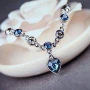 Shiny Blue Rhinestone Ocean Heart Bracelet