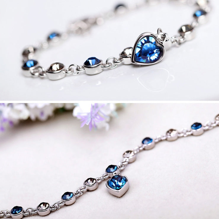 Shiny Blue Rhinestone Ocean Heart Bracelet