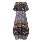 Bohemian Bliss: Casual Short Sleeve High Waist Print Summer Dress for Women