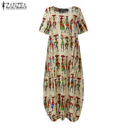 Bohemian Bliss: Casual Short Sleeve High Waist Print Summer Dress for Women