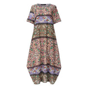 Bohemian Bliss: Casual Short Sleeve High Waist Print Summer Dress for Women