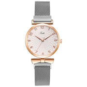 Elegant Magnetic Mesh Watches Set with Rose Detailing