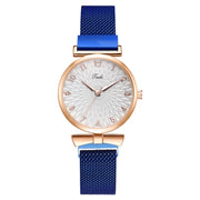 Elegant Magnetic Mesh Watches Set with Rose Detailing