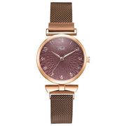 Elegant Magnetic Mesh Watches Set with Rose Detailing