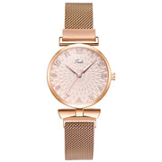 Elegant Magnetic Mesh Watches Set with Rose Detailing