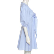 Sky Blue Delight: Puff Short Sleeve Mini Summer Dress for Effortless Charm