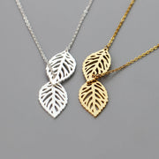 Double Leaf Charm Lariat Necklaces - Nature's Elegance