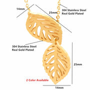 Double Leaf Charm Lariat Necklaces - Nature's Elegance