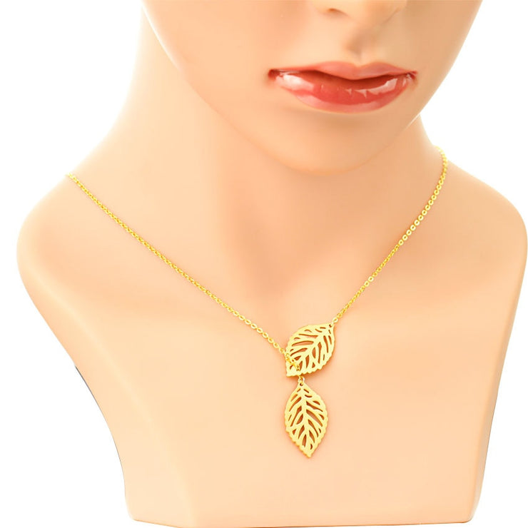 Double Leaf Charm Lariat Necklaces - Nature's Elegance