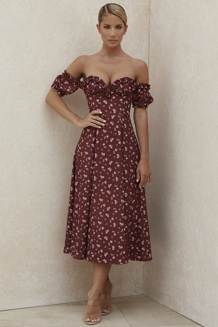 Floral Elegance: Short Puff Sleeve Ruched Summer Dress for Effortless Style