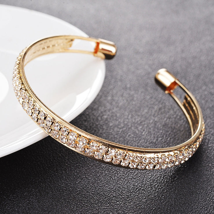 Luxury Two-Row Diamonds Open Bangle - Timeless Elegance